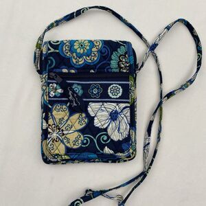 Vera Bradley Crossbody Purse Bag Floral Blue Cotton Small Travel Casual